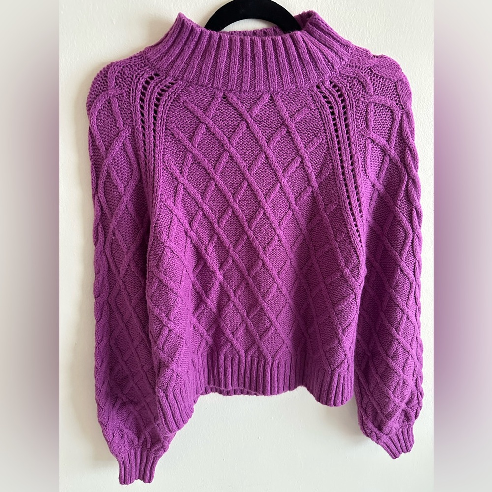 American Eagle Bright Purple Mock Neck Cable Knit Sweater size L